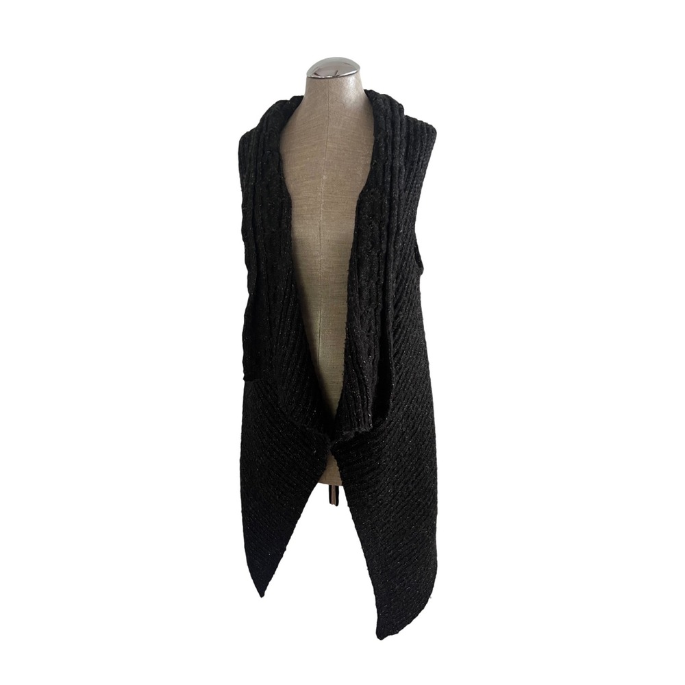 BCBGMAXAZRIA Charcoal Gray Wool Blend Draped Open Front Longline Vest S/M